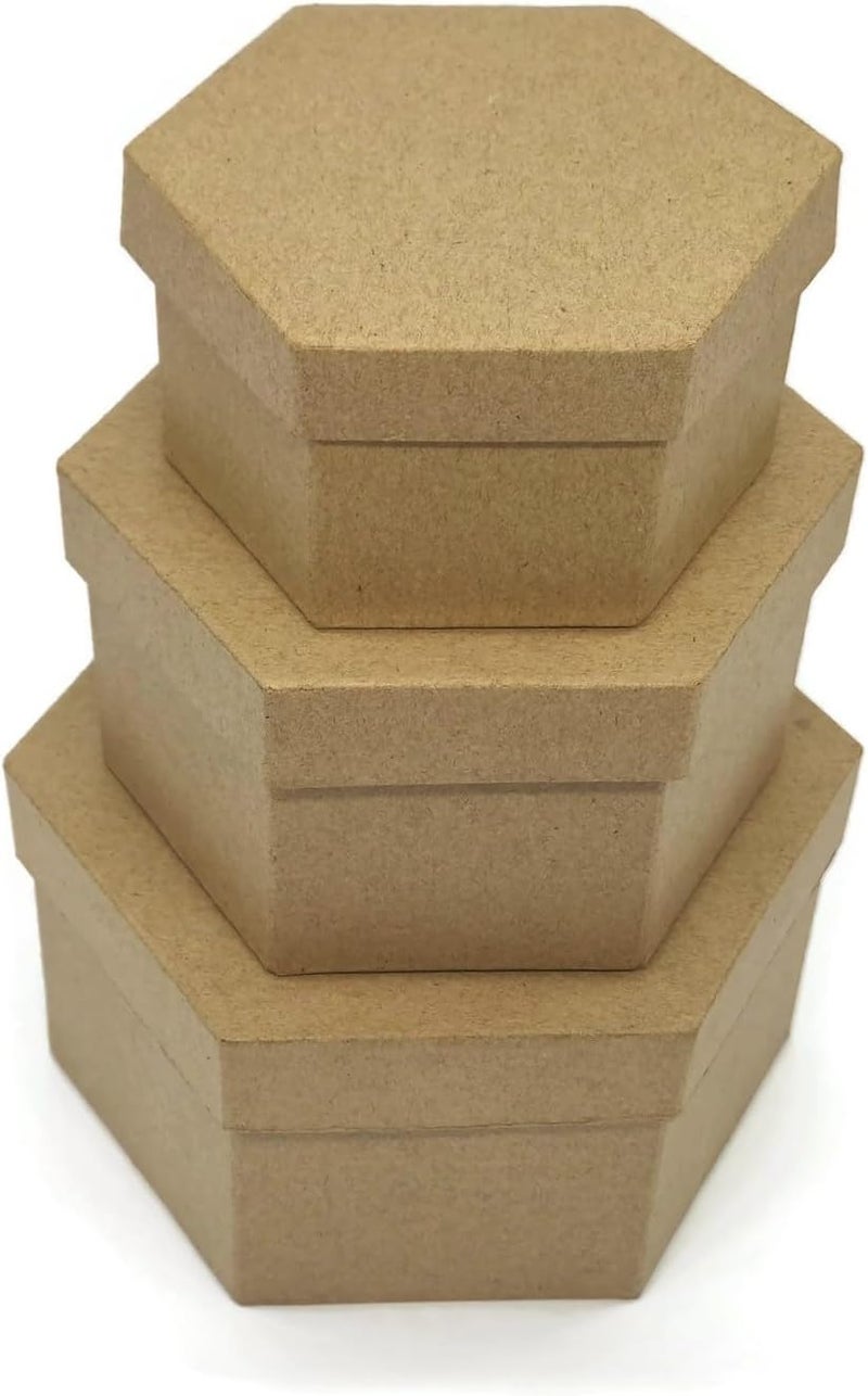 AllStellar Hexagon Paper Mache Nesting Boxes – SMALL Set of 3 Paper Mache Boxes with lids for Crafting, Gifts, Storing Jewelry, Treasure, Accessories, Cosmetics, Ornament and more - Image 3